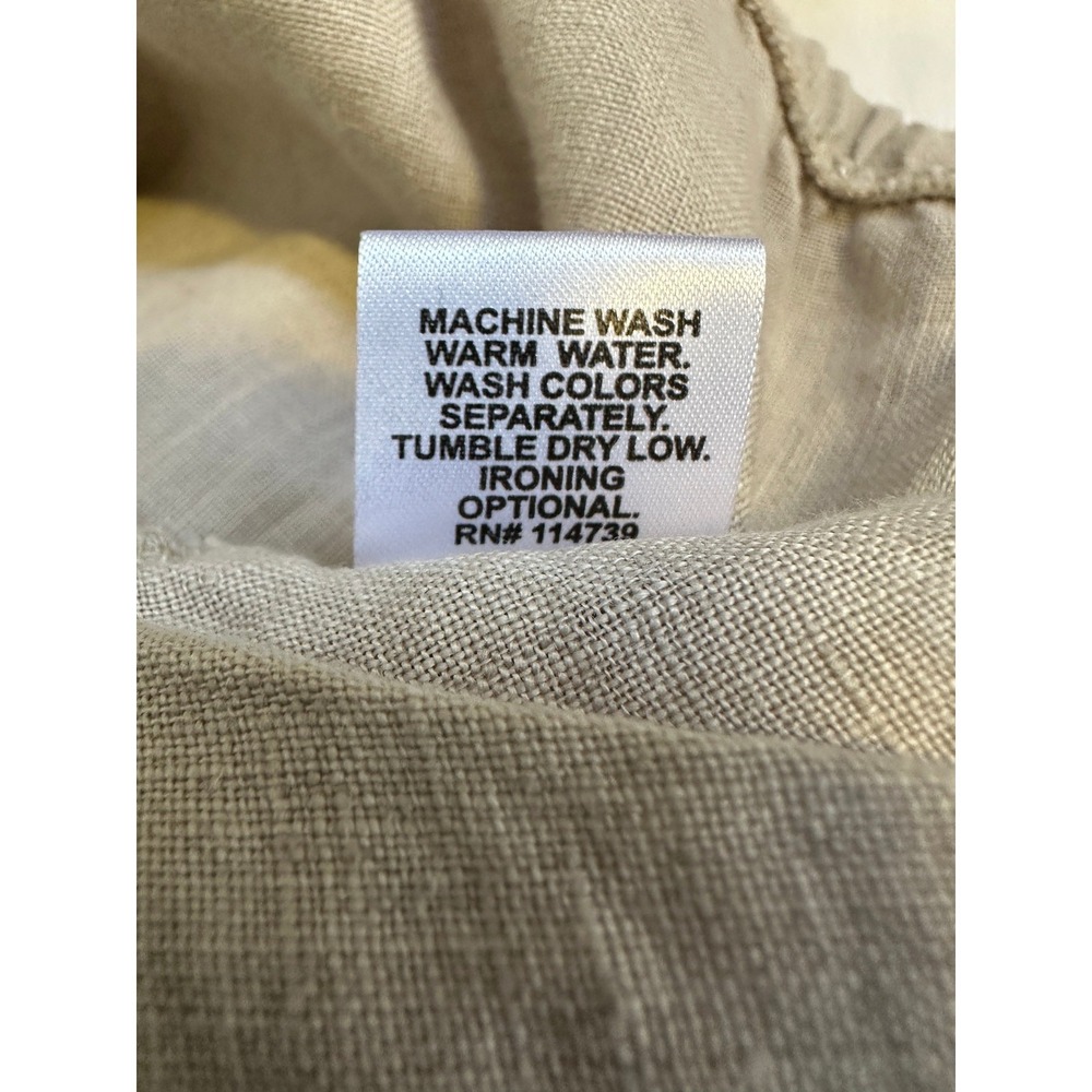 Flax 100% Linen Wide Leg Pants Medium - Large Taupe Tan Elastic Waist Lagonlook - Picture 10 of 15